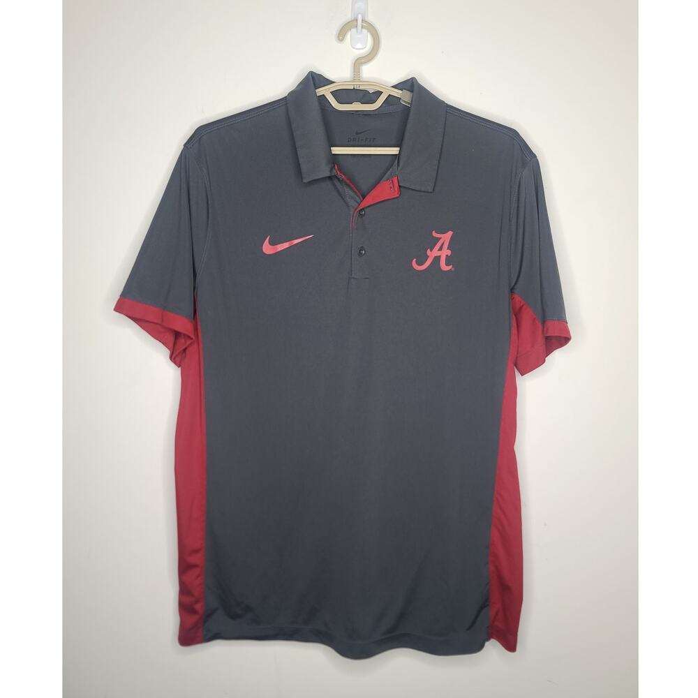 Nike Dri Fit Alabama Crimson Tide grey red short sleeve polo shirt - XL